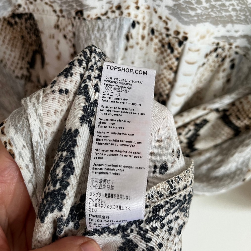 Topshop Snakeskin Print Midi Shirt Dress Tan Cream‎ Mob Luxe High SlitUS 10 - Picture 13 of 14